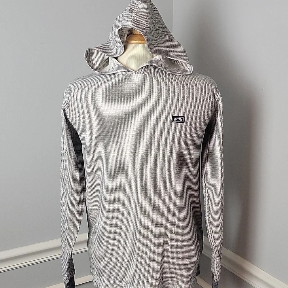 BILLABONG White Gray Waffle Hooded‎ Surf Boho Pull Over Henley Casual Shirt XL